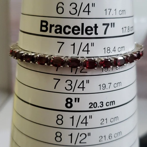 Sterling Silver 925 Deep Garnet Tennis Bracelet - Picture 5 of 10